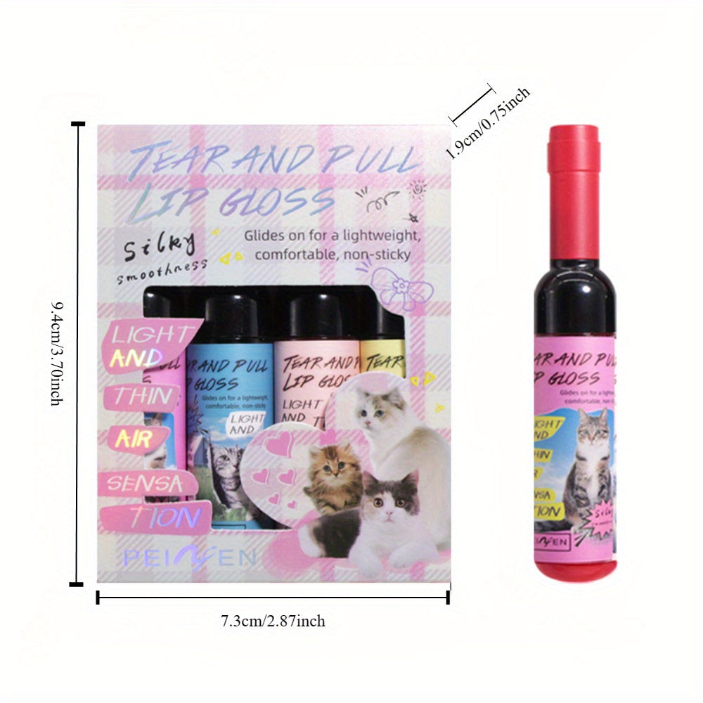 Peel Off Lip Stain Kit-4 Colors Tattoo Magic Color Peel Off Lip Tint Long Lasting Waterproof Tear-off Lip Gloss, Highly Pigmented Mini Wine Bottles Peel Reveal Matte Liquid Lipstick, Gift Set for Women
