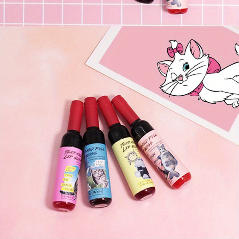 Peel Off Lip Stain Kit-4 Colors Tattoo Magic Color Peel Off Lip Tint Long Lasting Waterproof Tear-off Lip Gloss, Highly Pigmented Mini Wine Bottles Peel Reveal Matte Liquid Lipstick, Gift Set for Women