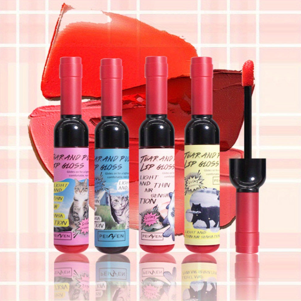 Peel Off Lip Stain Kit-4 Colors Tattoo Magic Color Peel Off Lip Tint Long Lasting Waterproof Tear-off Lip Gloss, Highly Pigmented Mini Wine Bottles Peel Reveal Matte Liquid Lipstick, Gift Set for Women