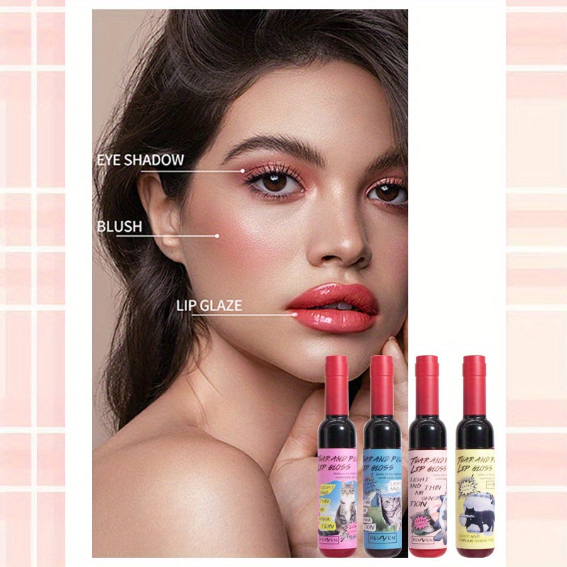 Peel Off Lip Stain Kit-4 Colors Tattoo Magic Color Peel Off Lip Tint Long Lasting Waterproof Tear-off Lip Gloss, Highly Pigmented Mini Wine Bottles Peel Reveal Matte Liquid Lipstick, Gift Set for Women