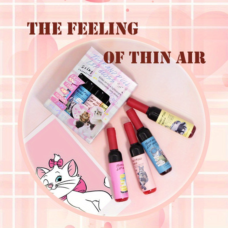 Peel Off Lip Stain Kit-4 Colors Tattoo Magic Color Peel Off Lip Tint Long Lasting Waterproof Tear-off Lip Gloss, Highly Pigmented Mini Wine Bottles Peel Reveal Matte Liquid Lipstick, Gift Set for Women