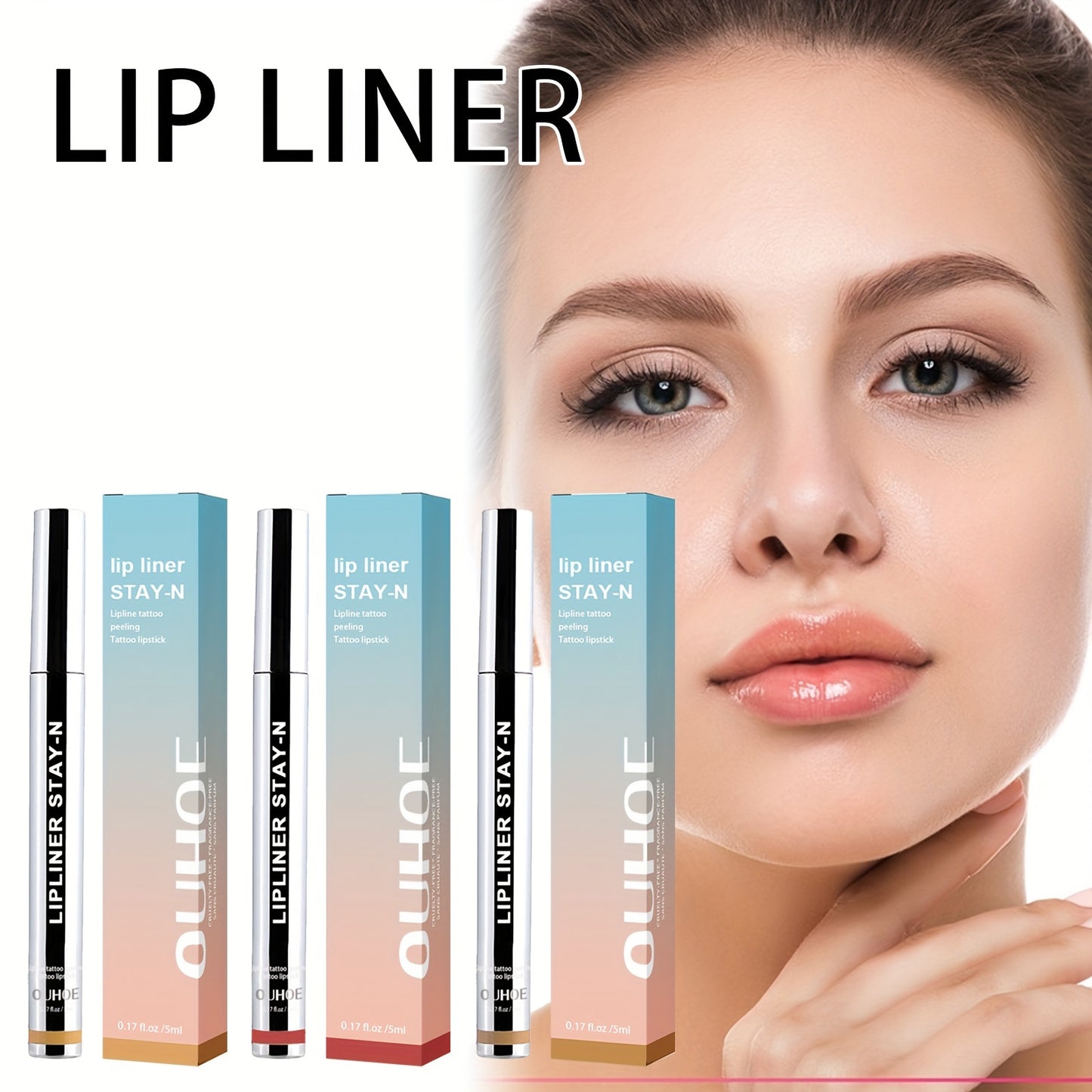 Pack of 3 Lip Liner, Peel Off Lip Liner Tattoo, Peel Off Lip Stain, Long Lasting Lip Stain Peel Off