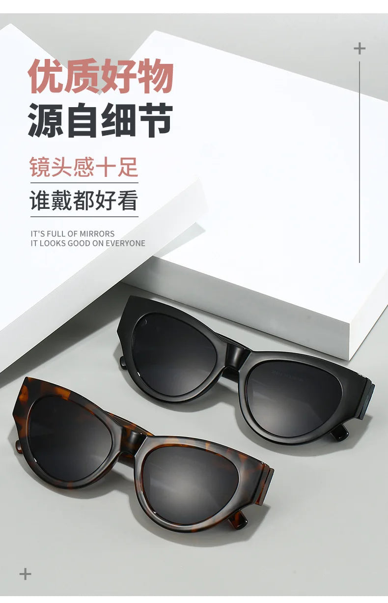 2025Retro Cat Eye Frame Sunglasses Women Black Large Frame Sun Glasses High Quality Brands Sunglss for Ladies Gafas De Sol Mujer