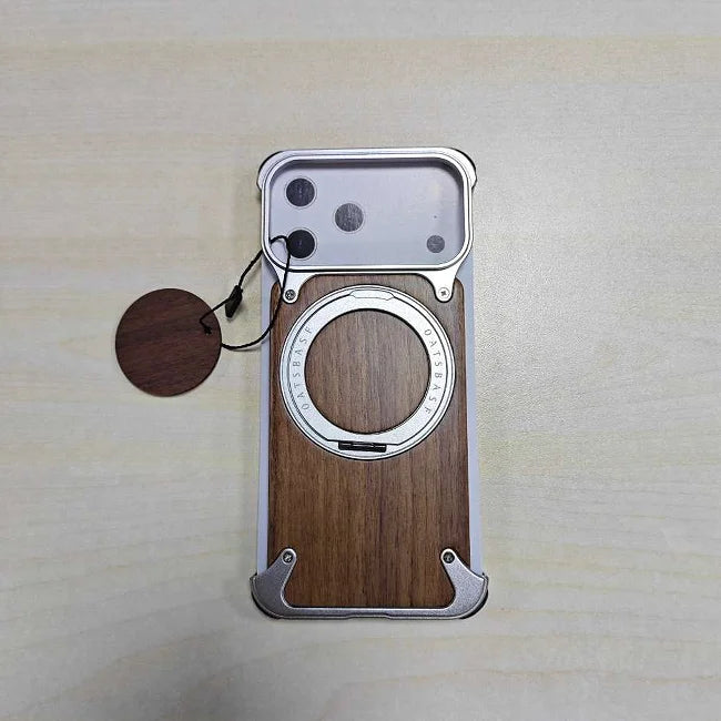 Oatsbasf Solid Wooden Phone Case for iPhone 17 Pro/Pro Max/17 Air with 360° Rotatable Kickstand Magnetic Shockproof Protective