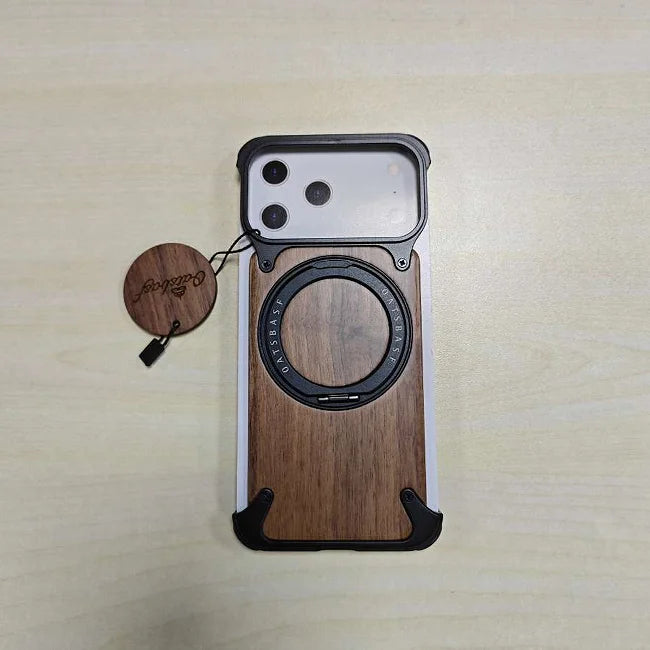 Oatsbasf Solid Wooden Phone Case for iPhone 17 Pro/Pro Max/17 Air with 360° Rotatable Kickstand Magnetic Shockproof Protective
