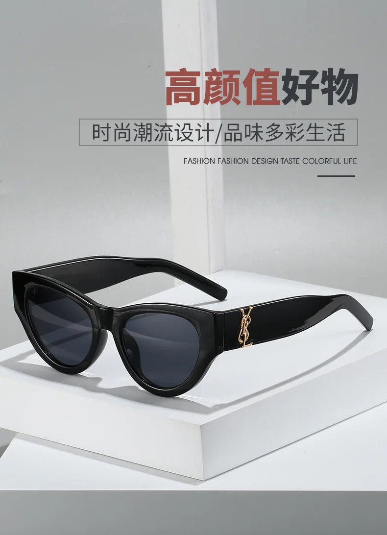 2025Retro Cat Eye Frame Sunglasses Women Black Large Frame Sun Glasses High Quality Brands Sunglss for Ladies Gafas De Sol Mujer