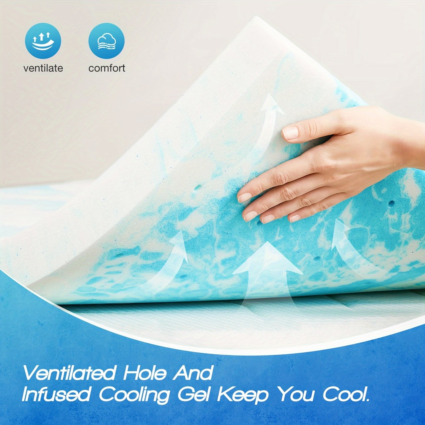 3-Inch Thick Gel Infused Memory Foam Mattress Topper - Ultimate Cooling Comfort Bed Pad with Premium Breathable Design, CertiPUR-US Certified, Pressure Relieving Support, and Soft Blue Color