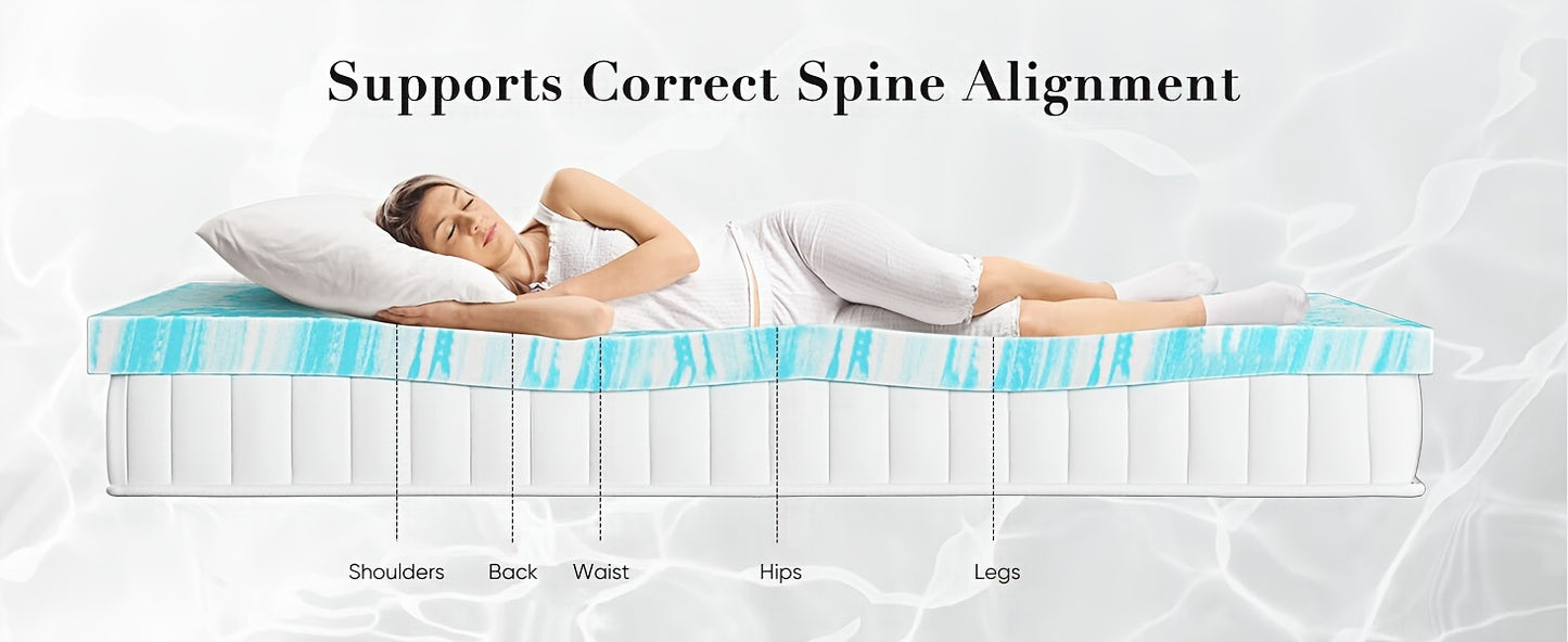 3-Inch Thick Gel Infused Memory Foam Mattress Topper - Ultimate Cooling Comfort Bed Pad with Premium Breathable Design, CertiPUR-US Certified, Pressure Relieving Support, and Soft Blue Color