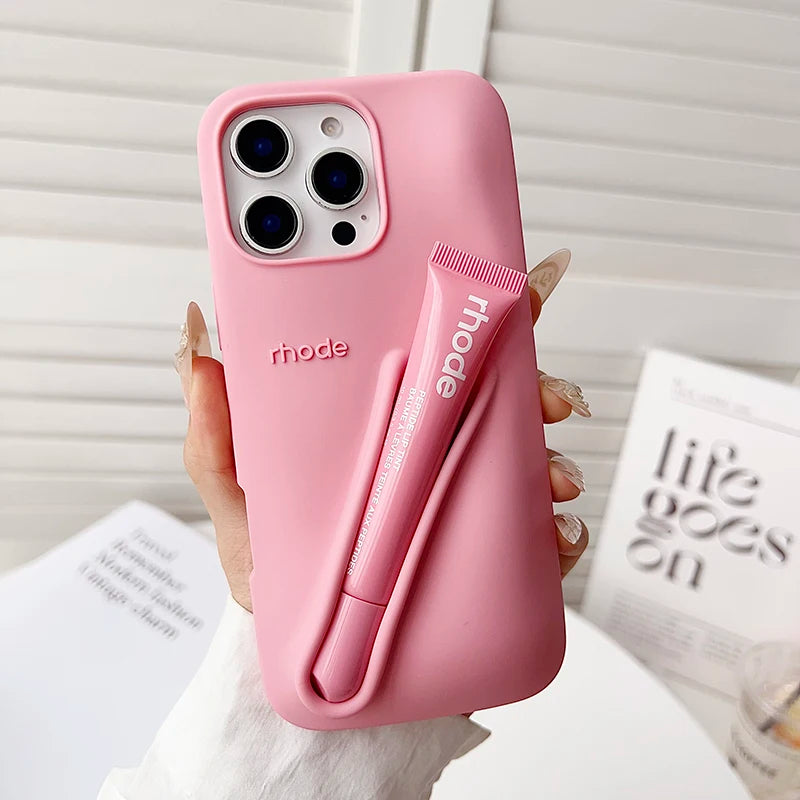 Hot Lemontini Phone Case for IPhone 11 12 13 14 15 16 17 Pro Max Plus 17 Air Lip Gloss Holder Silicone Matte Lipstick with Box