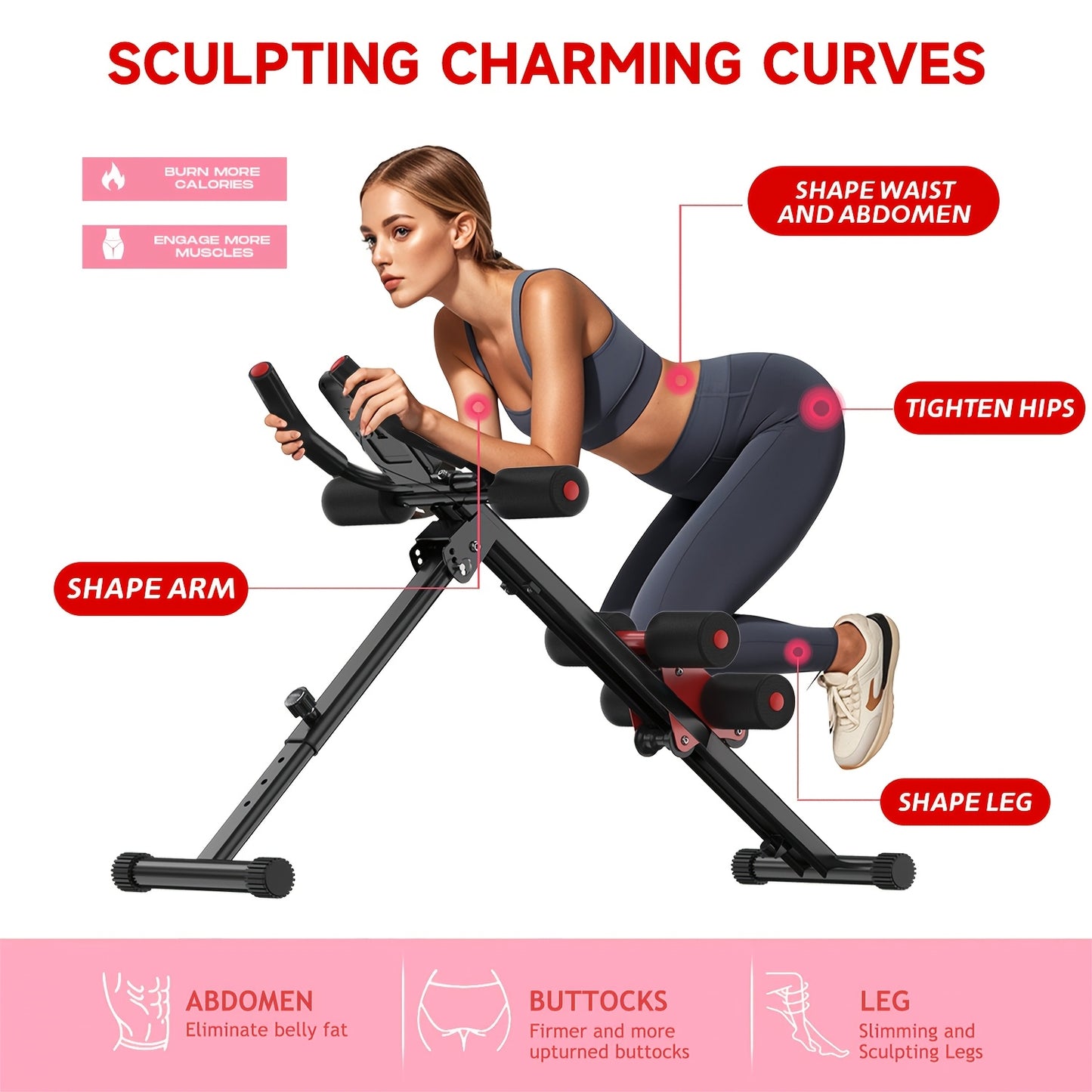 UPGO Ab Workout Equipment, Ab Machine For Home Gym, Foldable Core & Abdominal Exercise Machine, Adjustable Ab Machine Full Body Workout Women Exercise Fitness Equipment, 330lbs Weight Capacity|220lbs Load Capacity Mini Steppe