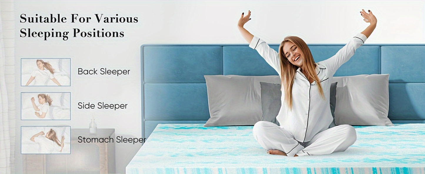 3-Inch Thick Gel Infused Memory Foam Mattress Topper - Ultimate Cooling Comfort Bed Pad with Premium Breathable Design, CertiPUR-US Certified, Pressure Relieving Support, and Soft Blue Color